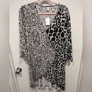 NWT Cato Women's Multi Print Art To Wear Wrap Dress Sz L-Asymmetric Hem Mobwife